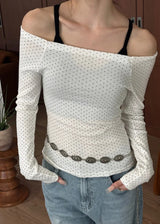 Dot off shoulder long sleeves(3color)