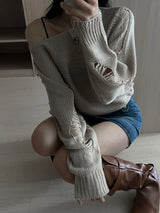  Bohemian damage crop long sleeve knit (5 colors)