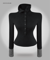 Stripe High Neck Button Top (2color)