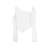 Cut Out Wave Sleeve Top [White]