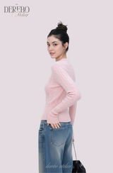 Round Zip-Up Twist Long Sleeve Knitwear