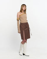 リボンタイスリットスカート _ BROWN