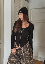 Kind zipper ribbed slim hoodie zip-up