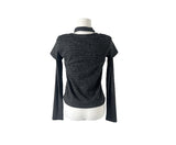 [Muffler Set/Fake Layered] チャドストライプレイヤードショートスリーブニットTシャツセット