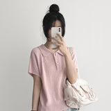サマーブークレ ☁️カラー半袖ニットTシャツ (4 colors) #サマーニット