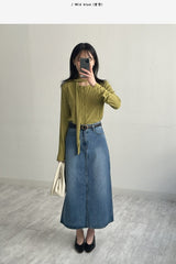 611 A-line Long Denim Skirt