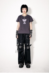 ラウンドネック, レギュラーショルダー, ルーズ半袖プリンティドTシャツ