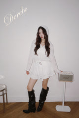 White Hood Pullover Belt One-Piece Dress Top