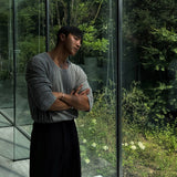 [HFORUS MADE]Forus Knitted pleats U - kneck long sleeves