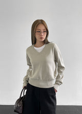 [MADE] Smooth Cotton V-Neck Knitwear (Cotton 85%)