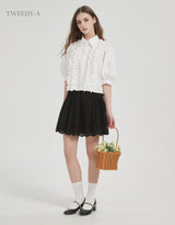 Double ribbon lace banding flare skirt black