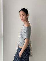 Design Open Shoulder Slim スパンデックス半袖Tシャツ