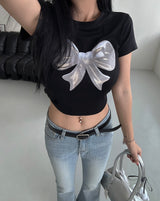 シルバーワンリボンキッチンクロップTシャツ