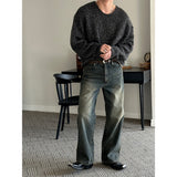 [Unisex] Oil semi wide denim pants