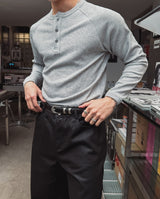 Conien Muscle Fit Henley Neck Long Sleeve T-shirt