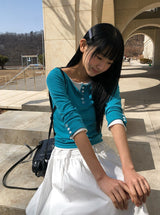 26SS★ [MADE] Oeun Round Button Three Quarter Sleeve T-Shirt