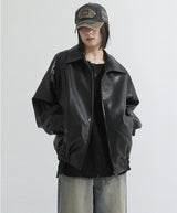 Raglan 2way zip-up leather Jacket
