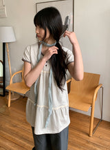 Hanami Lace U-neck Button Short Sleeve Tee