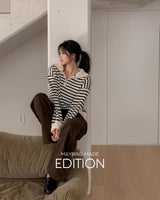 Bell Stripe Semi Zip-Up Knitwear
