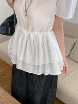 #BY ラウンドレイヤード半袖ブラウス (2color)