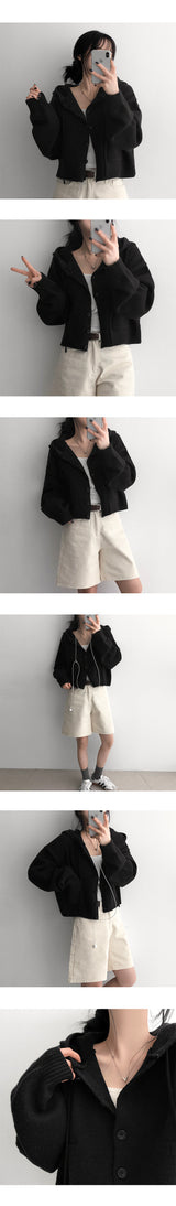 Ond Cropped Pocket Hooded Knit Cardigan