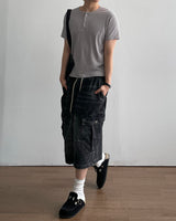 Ribbed Muscle Fit Henley neck Short Sleeve