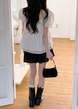 #PR Chiffon シャーリング半袖ブラウス (3color)