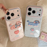 Embroidered Blue Pink Cat Soft iPhone Case