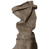 Rustle Buckle Strap Soft Slouch Suede Long Boots