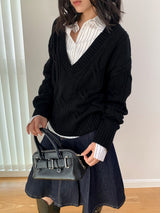 [High quality line] Twisted Deep V-neck Long Sleeve Knitwear