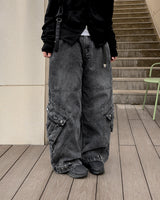 Skull Dart Wide Cargo Denim Pants