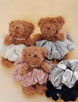 26SS★ Colombe d'Or Pleated Hair Scrunchie + Teddy Bear Keyring Set