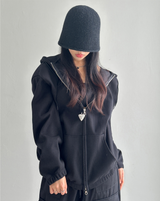 (UNISEX)ワッフルシックボクシーオーバーサイズドロングルーズソフトフィットビッグフーディージップアップ