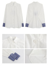 checkered cuff loose fit white shirt