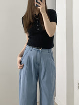 Loewe Ribbed Button Collar Short Sleeve Knit