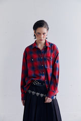 シルバーボタンチェックシャツ RED