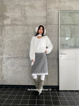 gray lace midi wool skirt