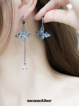 [925 Silver Post] Blue Butterfly Drop Earring