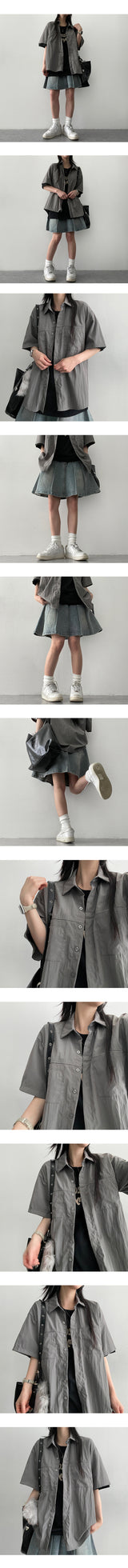 fluid washed pleats denim miniskirt