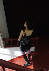 BLACK ROSE FLORAL MINI DRESS