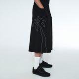 Palm Tree Appliqué Bermuda Sweat Pants Black