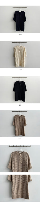 Lomon Cable Henry Neck Twisted Short Sleeve Knitwear