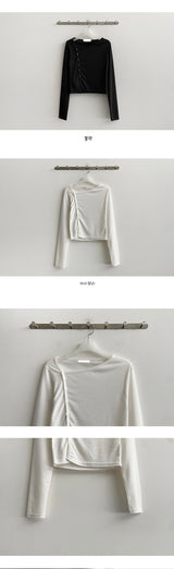 Hani Unbalanced Snap Crop Long Sleeve T-shirt