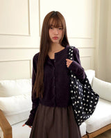 Kevil Round Button Long Sleeve Knit & Sleeveless Cardigan Set