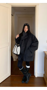 Charcoal quilted round muffler jacket