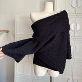 Chic black unbalanced off-shoulder knitwear