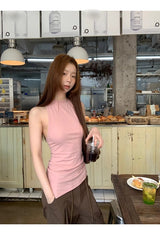 Indie pink back beads sleeveless t-shirt