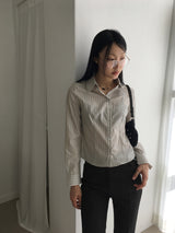 バウンスストライプスリムフィットクロップドロングTシャツ