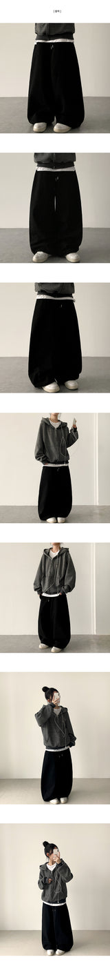 Moody deep color pitch tantan cotton banding wide pants
