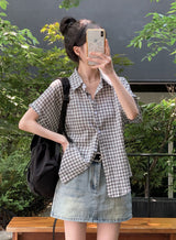 #Rico Check Roll Up Short Sleeve Shirt (3color)